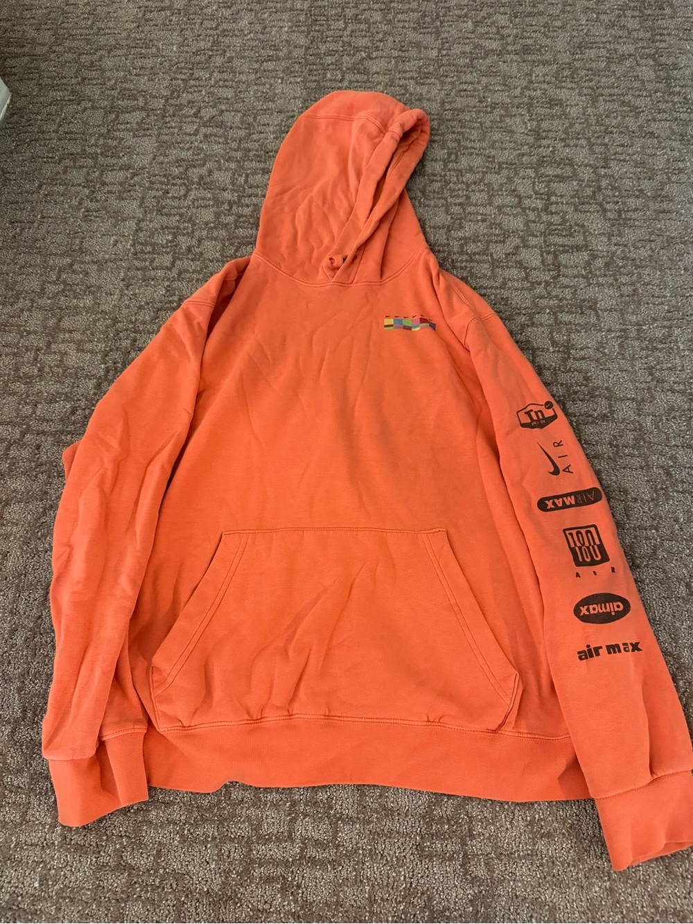 Vintage Men's Orange Graphic Sleeve Hoodie Sweatshirt